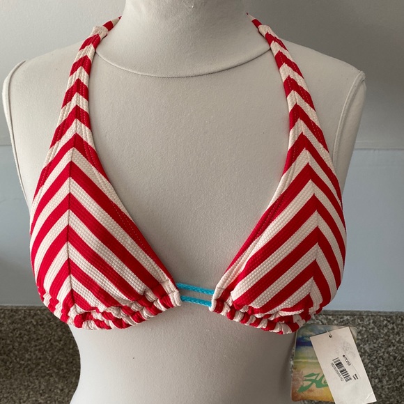 Hobie red and white striped bikini, medium, with a splash of blue. (NWT) - Picture 5 of 8